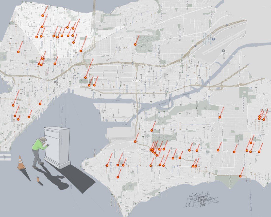 Current map of Desmond Hansen’s box art locations. Current map of Desmond Hansen’s box art locations.