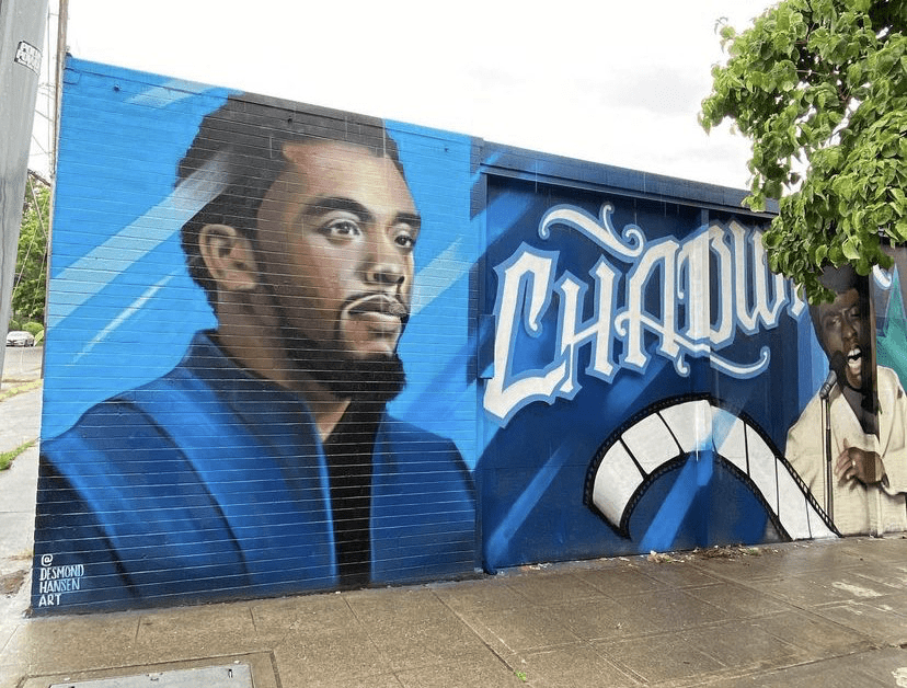 Chadwick Boseman Mural. Photo and artist credit: Desmond Hansen Chadwick Boseman Mural. Photo and artist credit: Desmond Hansen