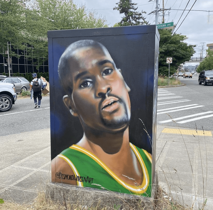 Gary Payton mural. Photo and artist credit: Desmond Hansen. Gary Payton mural. Photo and artist credit: Desmond Hansen.